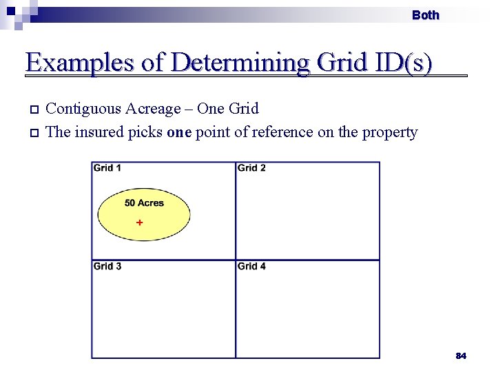 Both Examples of Determining Grid ID(s) Contiguous Acreage – One Grid o The insured