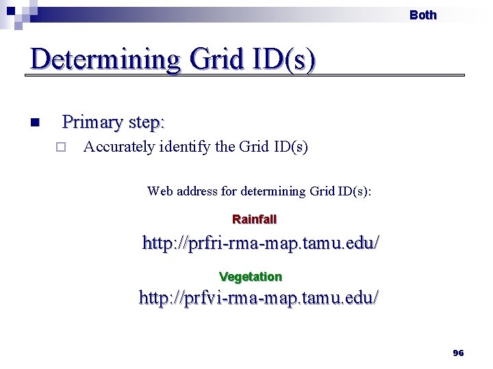 Both Determining Grid ID(s) n Primary step: ¨ Accurately identify the Grid ID(s) Web