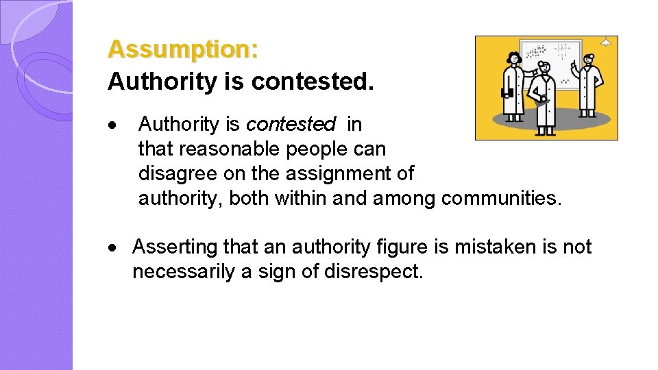 Assumption: Authority is contested. · Authority is contested in that reasonable people can disagree