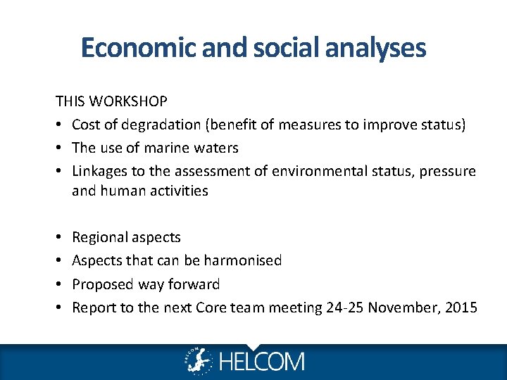 Economic and social analyses THIS WORKSHOP • Cost of degradation (benefit of measures to Economic and social analyses THIS WORKSHOP • Cost of degradation (benefit of measures to