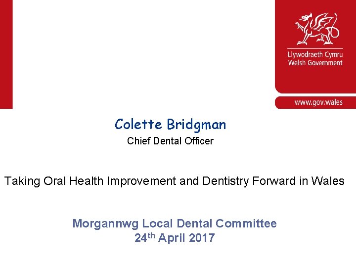 Colette Bridgman Chief Dental Officer Taking Oral Health Improvement and Dentistry Forward in Wales