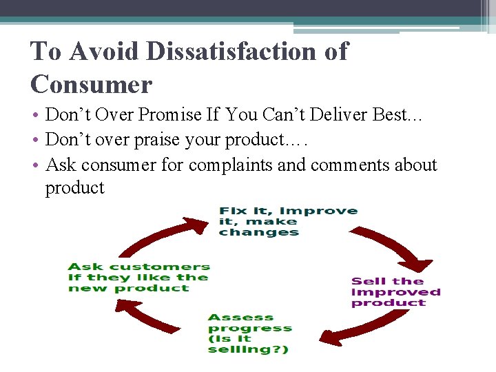 To Avoid Dissatisfaction of Consumer • Don’t Over Promise If You Can’t Deliver Best…