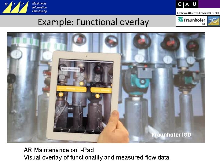 Example: Functional overlay Fraunhofer IGD AR Maintenance on I-Pad Visual overlay of functionality and