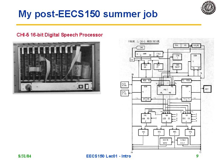 My post-EECS 150 summer job CHI-5 16 -bit Digital Speech Processor 8/31/04 EECS 150