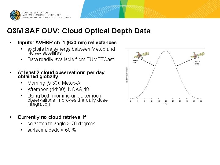 O 3 M SAF OUV: Cloud Optical Depth Data • Inputs: AVHRR ch. 1