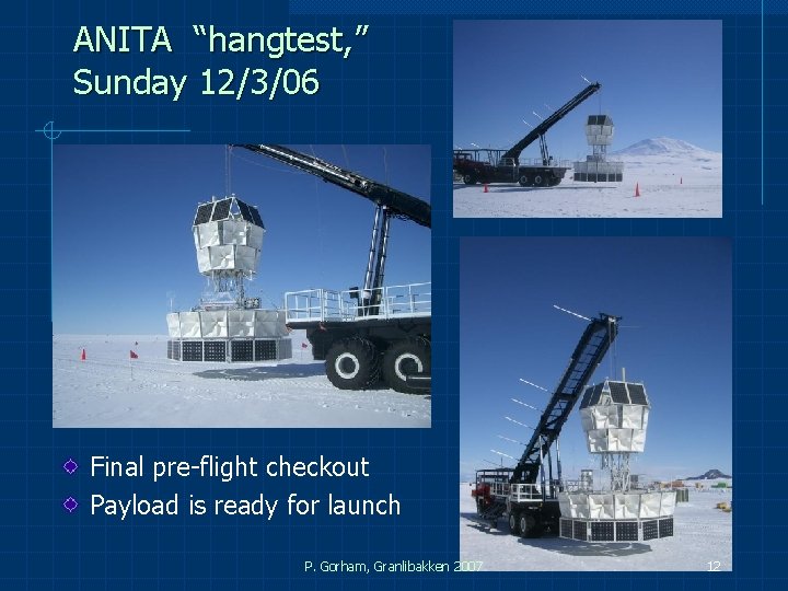 ANITA “hangtest, ” Sunday 12/3/06 Final pre-flight checkout Payload is ready for launch P. ANITA “hangtest, ” Sunday 12/3/06 Final pre-flight checkout Payload is ready for launch P.