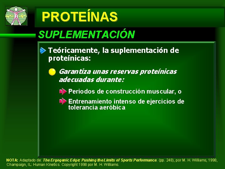 PROTEÍNAS SUPLEMENTACIÓN Teóricamente, la suplementación de proteínicas: Garantiza unas reservas proteínicas adecuadas durante: Periodos