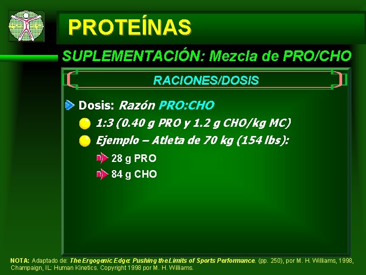 PROTEÍNAS SUPLEMENTACIÓN: Mezcla de PRO/CHO RACIONES/DOSIS Dosis: Razón PRO: CHO 1: 3 (0. 40