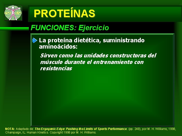 PROTEÍNAS FUNCIONES: Ejercicio La proteína dietética, suministrando aminoácidos: Sirven como las unidades constructoras del