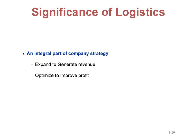 Significance of Logistics 1 -20 