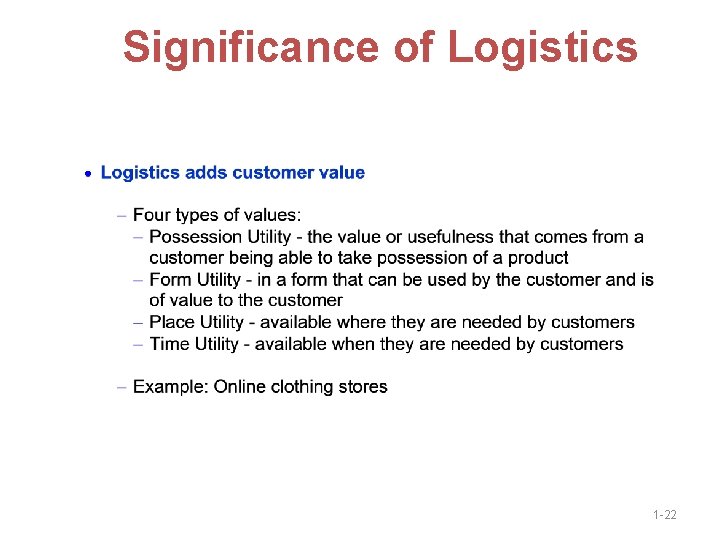 Significance of Logistics 1 -22 