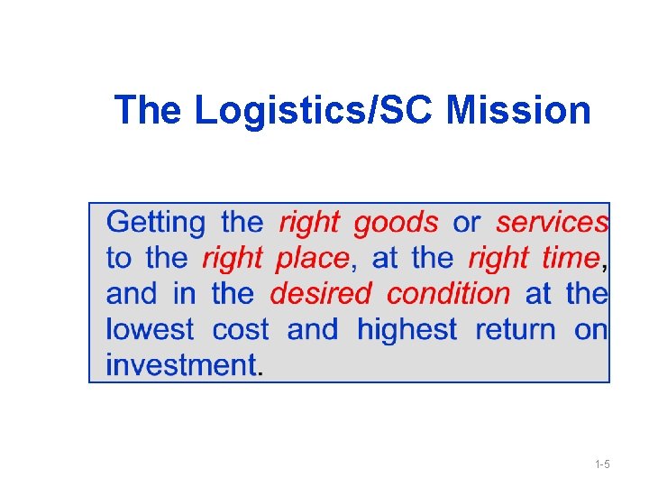 The Logistics/SC Mission 1 -5 