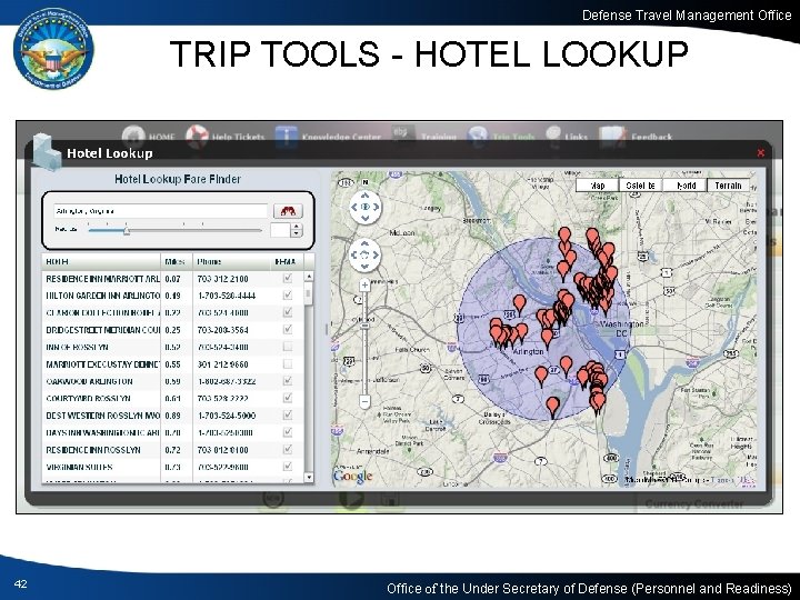 Defense Travel Management Office TRIP TOOLS - HOTEL LOOKUP 42 Office of the Under