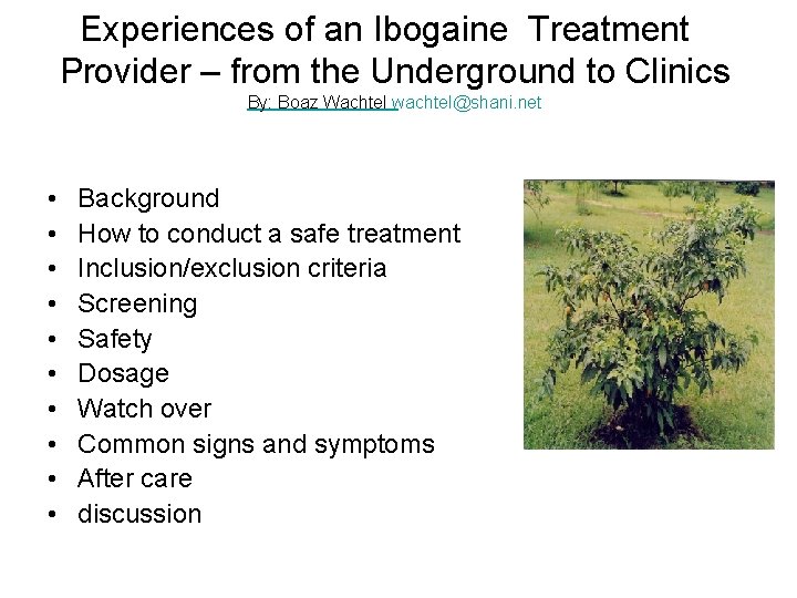 Experiences of an Ibogaine Treatment Provider – from the Underground to Clinics By: Boaz