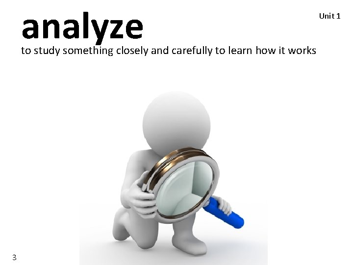 analyze to study something closely and carefully to learn how it works 3 Unit analyze to study something closely and carefully to learn how it works 3 Unit