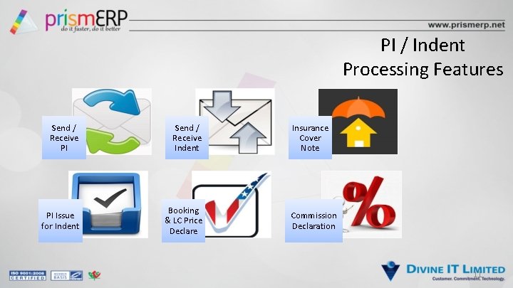 PI / Indent Processing Features Send / Receive PI Send / Receive Indent PI