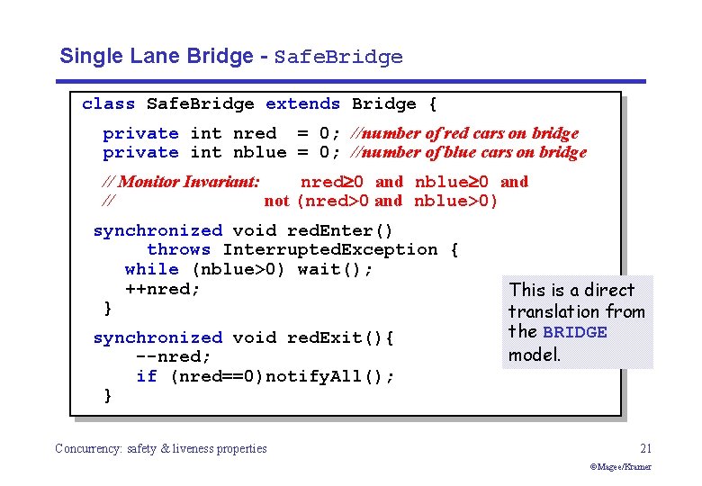 Single Lane Bridge - Safe. Bridge class Safe. Bridge extends Bridge { private int