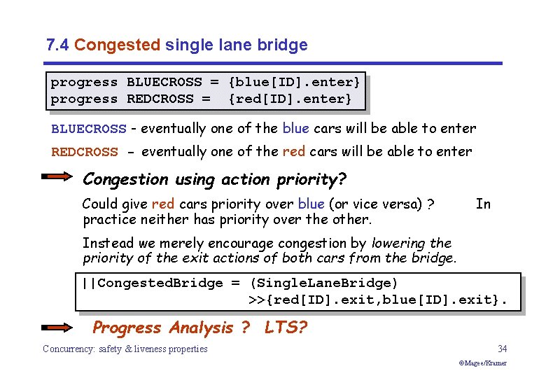 7. 4 Congested single lane bridge progress BLUECROSS = {blue[ID]. enter} progress REDCROSS =