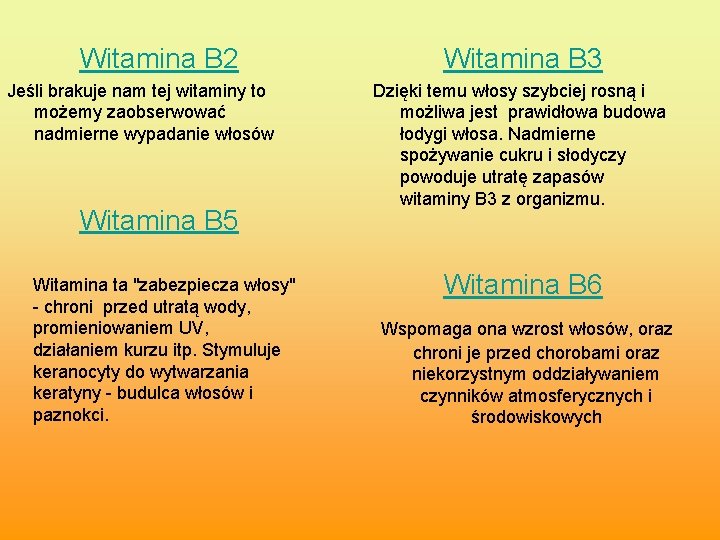 Witamina B 2 Jeśli brakuje nam tej witaminy to możemy zaobserwować nadmierne wypadanie włosów