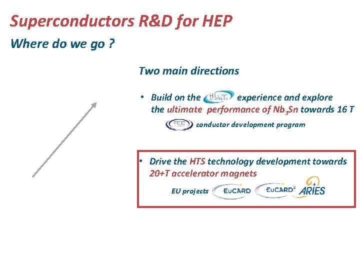 Superconductors R&D for HEP Where do we go ? Two main directions • Build