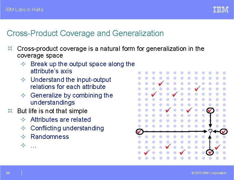 IBM Labs in Haifa Cross-Product Coverage and Generalization ³ Cross-product coverage is a natural