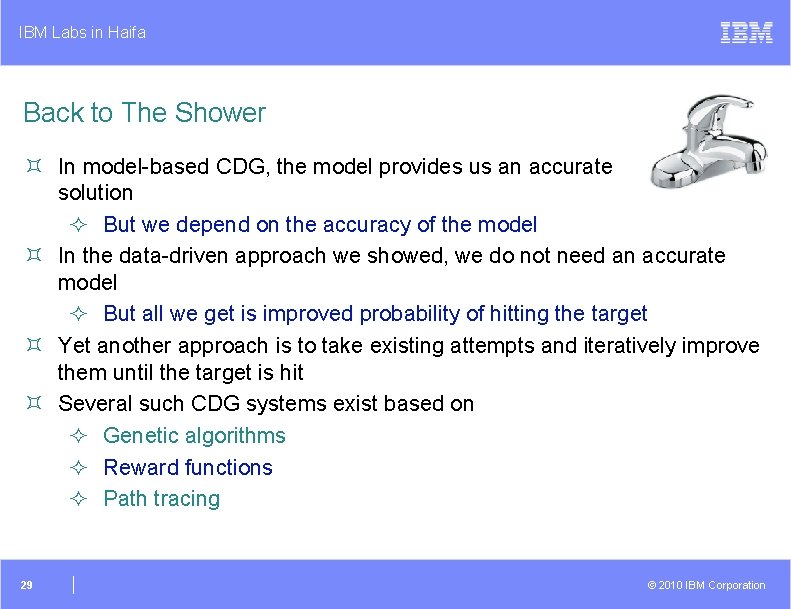 IBM Labs in Haifa Back to The Shower ³ In model-based CDG, the model