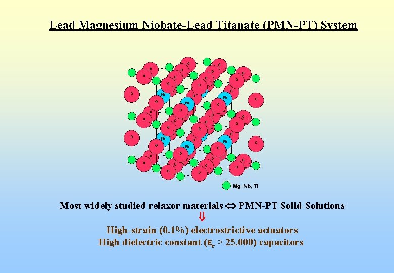 Lead Magnesium Niobate-Lead Titanate (PMN-PT) System Most widely studied relaxor materials PMN-PT Solid Solutions