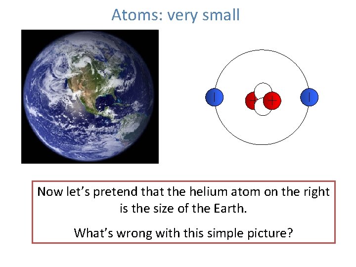 Atoms: very small Now let’s pretend that the helium atom on the right is