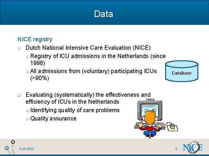Data NICE registry Dutch National Intensive Care Evaluation (NICE) Registry of ICU admissions in