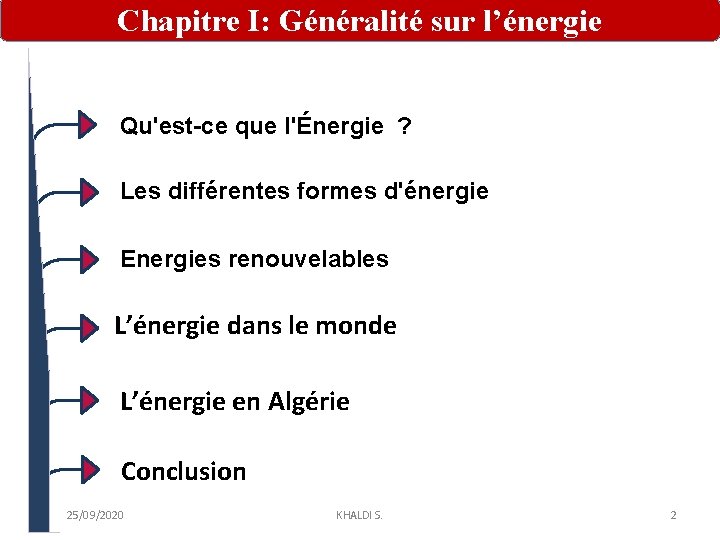 Chapitre I: Généralité sur l’énergie Qu'est-ce que l'Énergie ? Les différentes formes d'énergie Energies