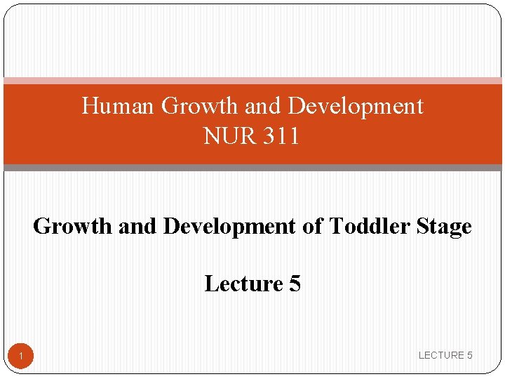 Human Growth and Development NUR 311 Growth and Development of Toddler Stage Lecture 5