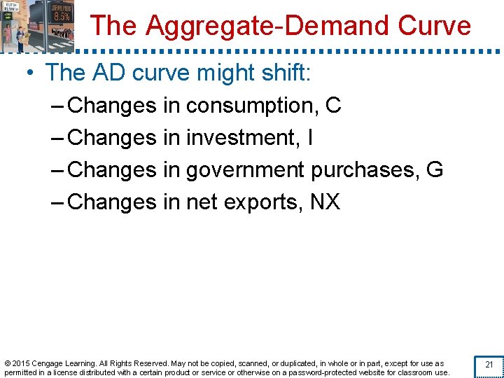 The Aggregate-Demand Curve • The AD curve might shift: – Changes in consumption, C