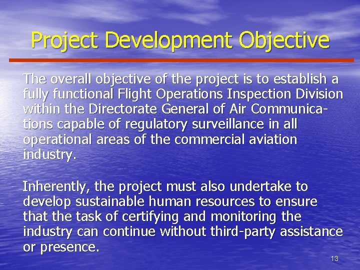 Project Development Objective The overall objective of the project is to establish a fully