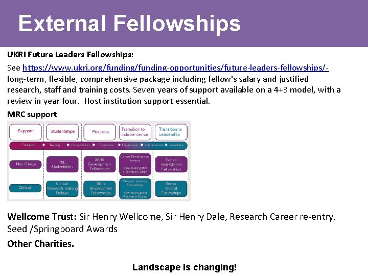 External Fellowships UKRI Future Leaders Fellowships: See https: //www. ukri. org/funding-opportunities/future-leaders-fellowships/long-term, flexible, comprehensive package External Fellowships UKRI Future Leaders Fellowships: See https: //www. ukri. org/funding-opportunities/future-leaders-fellowships/long-term, flexible, comprehensive package