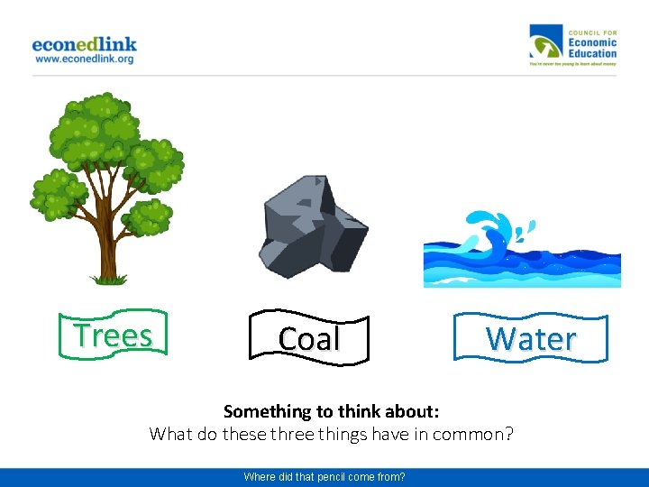 Trees Coal Water Something to think about: What do these three things have in