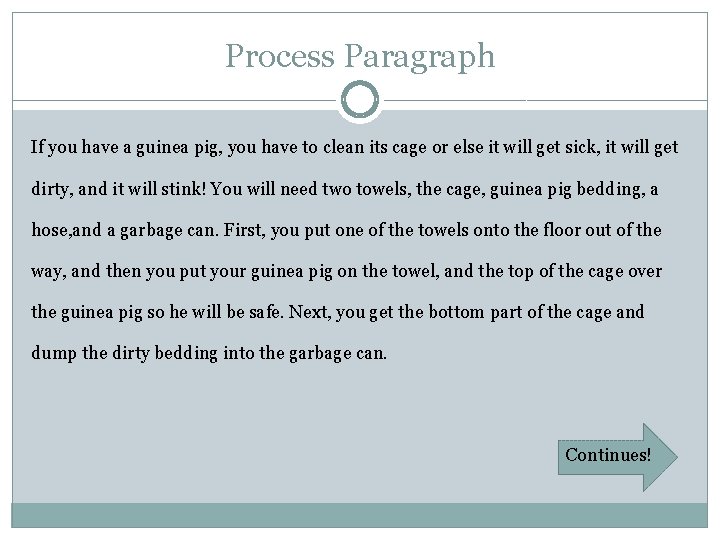 Process Paragraph If you have a guinea pig, you have to clean its cage