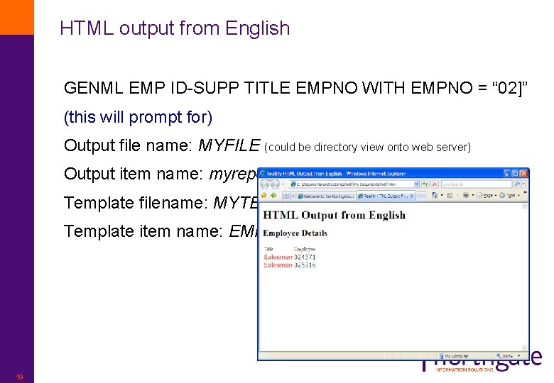 HTML output from English GENML EMP ID-SUPP TITLE EMPNO WITH EMPNO = “ 02]”