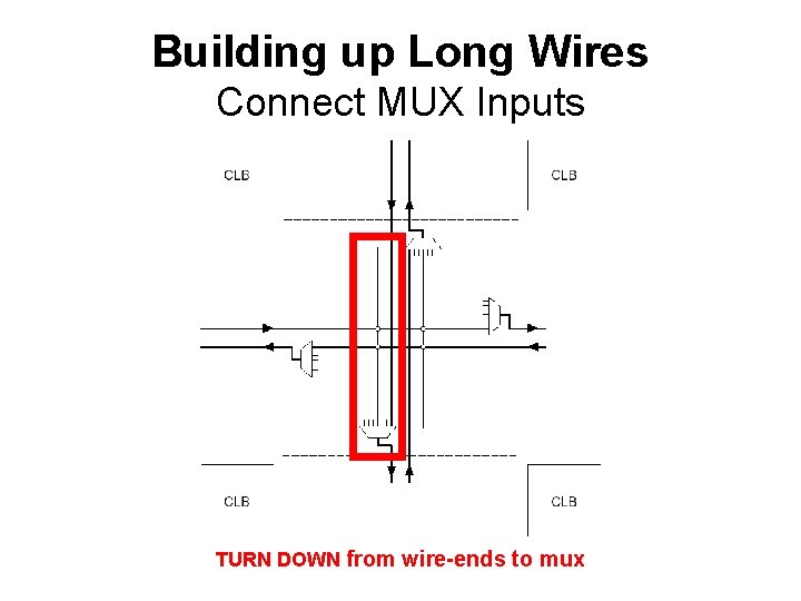 Building up Long Wires Connect MUX Inputs TURN DOWN from wire-ends to mux 