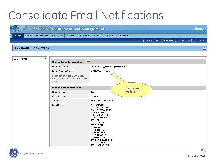 Consolidate Email Notifications Information Updated 56 / GE / November 2004 