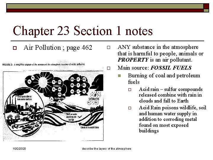 Chapter 23 Section 1 notes o Air Pollution ; page 462 o o ANY