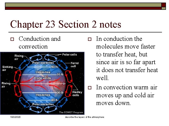 Chapter 23 Section 2 notes o Conduction and convection o o 10/2/2020 In conduction