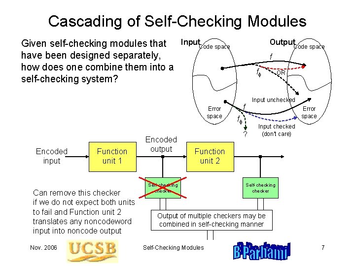 Cascading of Self-Checking Modules Given self-checking modules that have been designed separately, how does Cascading of Self-Checking Modules Given self-checking modules that have been designed separately, how does