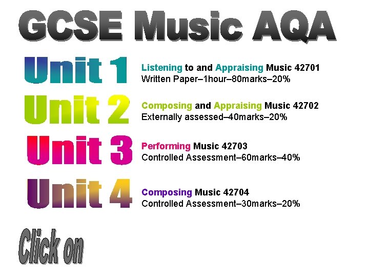 Listening to and Appraising Music 42701 Written Paper– 1 hour– 80 marks– 20% Composing
