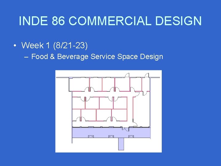 INDE 86 COMMERCIAL DESIGN • Week 1 (8/21 -23) – Food & Beverage Service