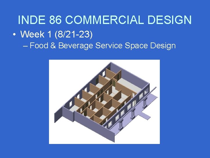 INDE 86 COMMERCIAL DESIGN • Week 1 (8/21 -23) – Food & Beverage Service