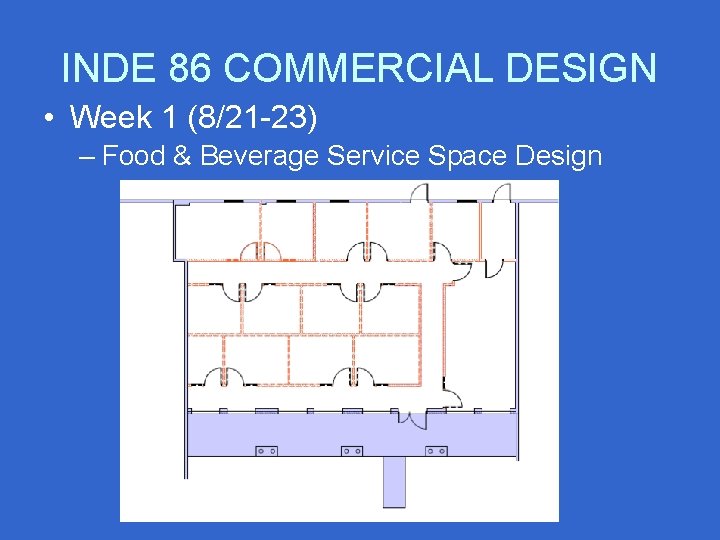 INDE 86 COMMERCIAL DESIGN • Week 1 (8/21 -23) – Food & Beverage Service