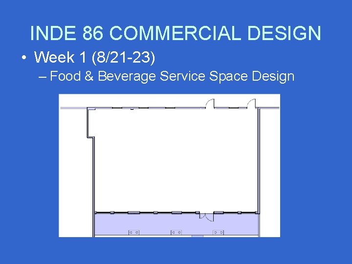 INDE 86 COMMERCIAL DESIGN • Week 1 (8/21 -23) – Food & Beverage Service