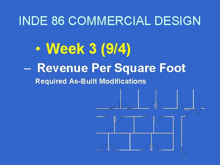 INDE 86 COMMERCIAL DESIGN • Week 3 (9/4) – Revenue Per Square Foot Required