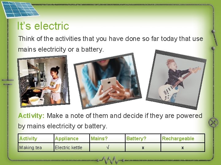 It’s electric Think of the activities that you have done so far today that