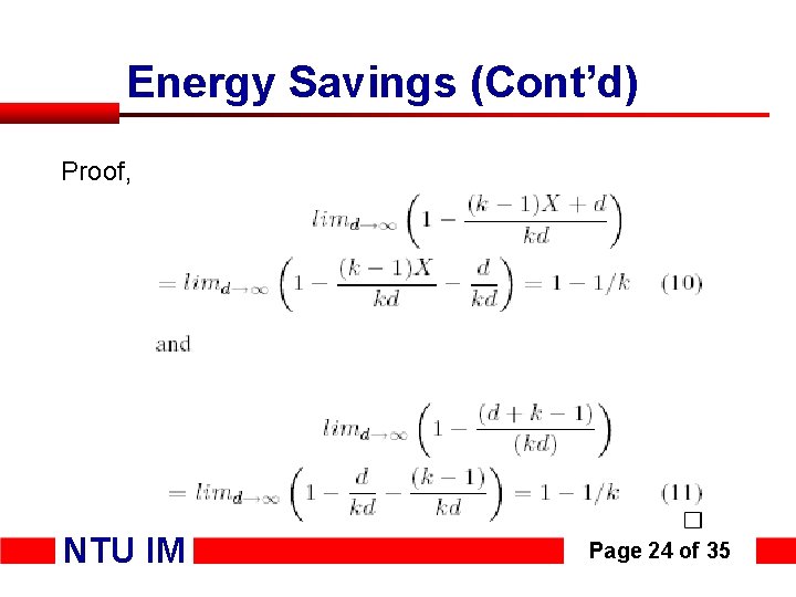 Energy Savings (Cont’d) Proof, NTU IM Page 24 of 35 